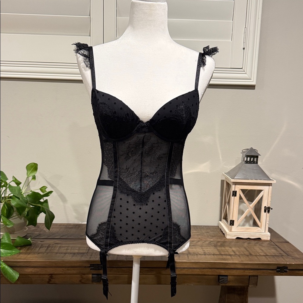 Victoria's Secret Black Sheer Lace Bustier
